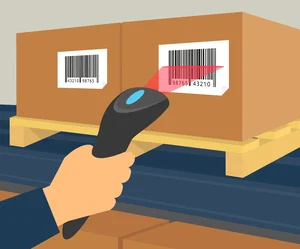 illustration operator scanning barcode box